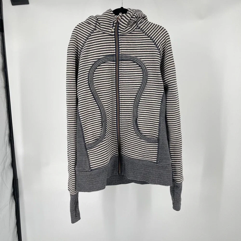 Vintage Lululemon Striped Scuba Zip Up Hoodie Women's 8 M Rare Athleisure Yoga